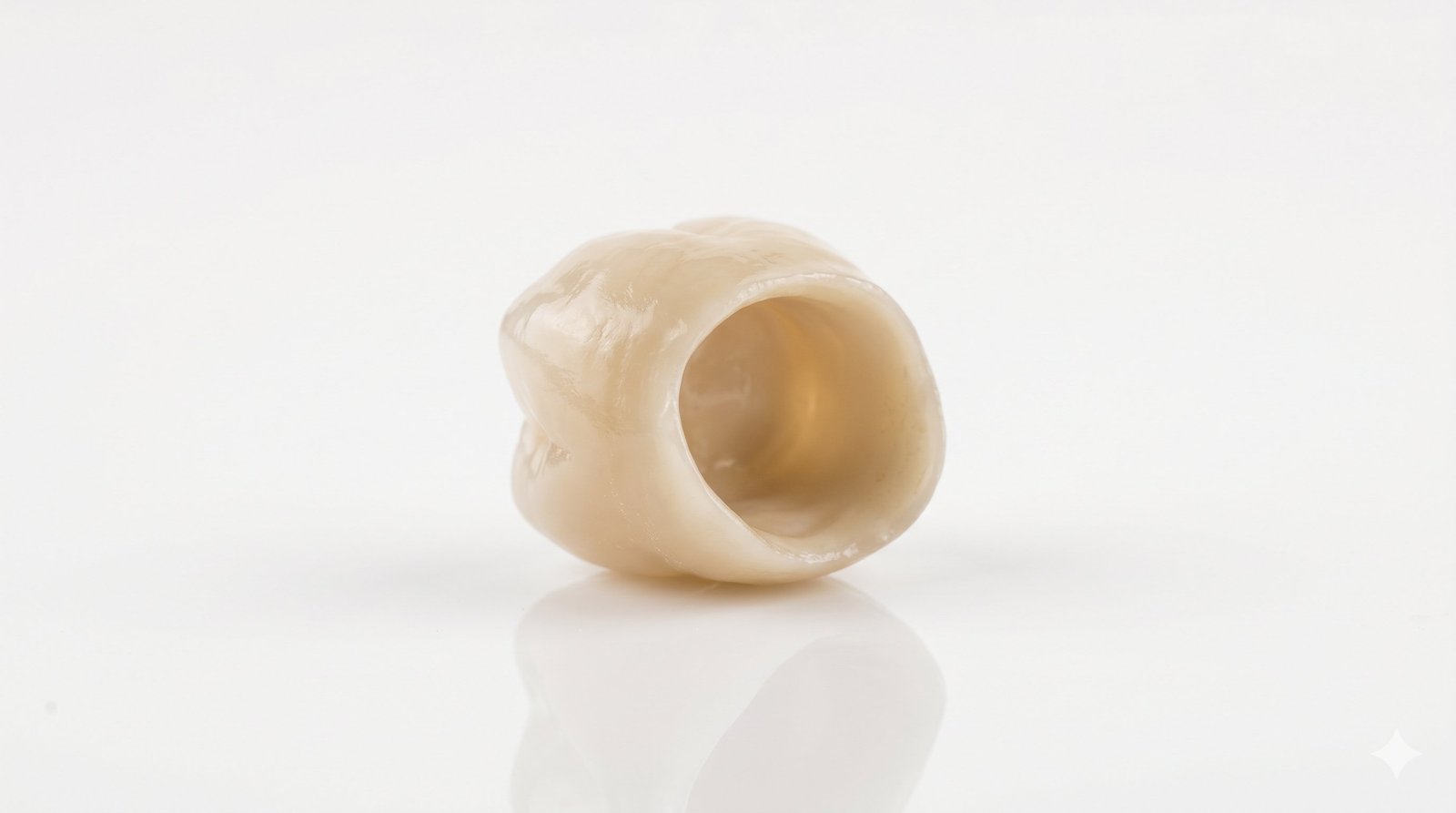 crowns-bridges Porcelain dental crown showing natural tooth-colored appearance and hollow interior