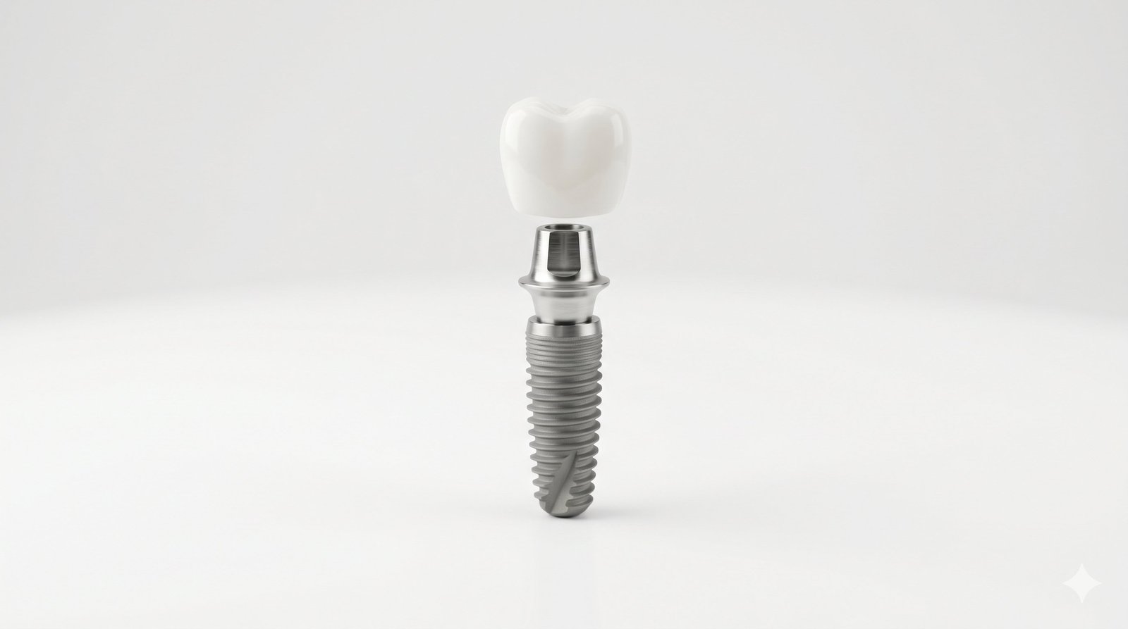 Dental implant model showing titanium post abutment and porcelain crown in Huntington Beach