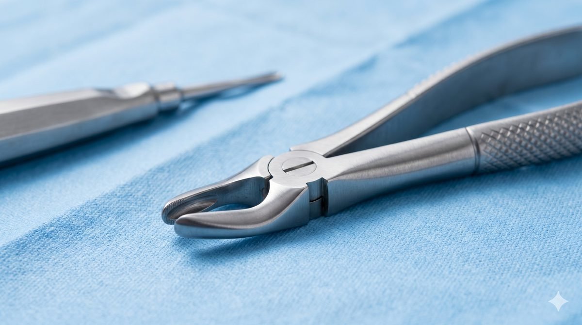 Dental extraction forceps and instruments used for gentle tooth removal
